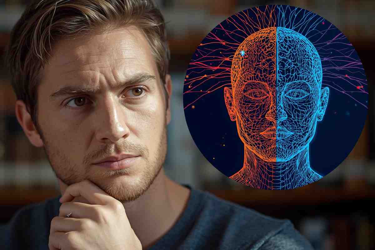 persona pensierosa e nel cerchio sintesi della mente umana