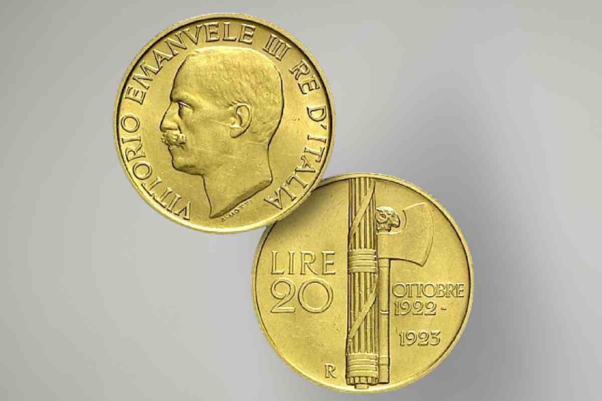 20 lire littore in oro