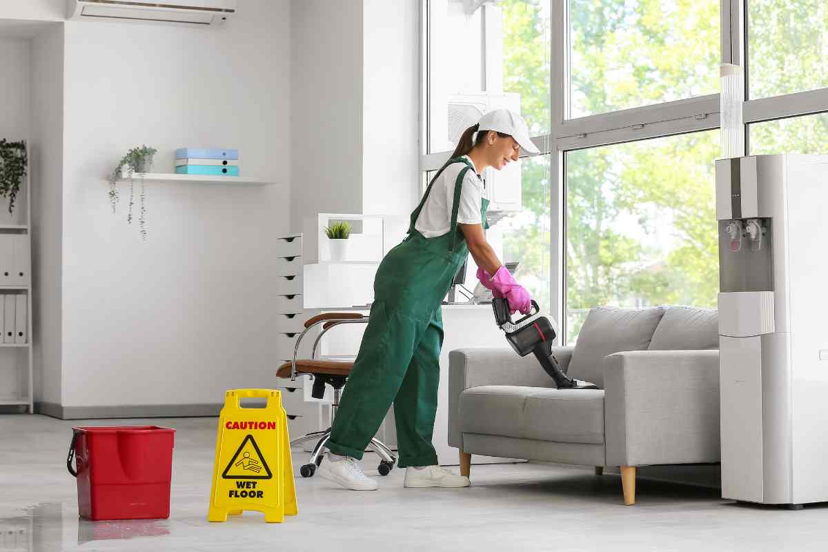 donna pulisce un divano