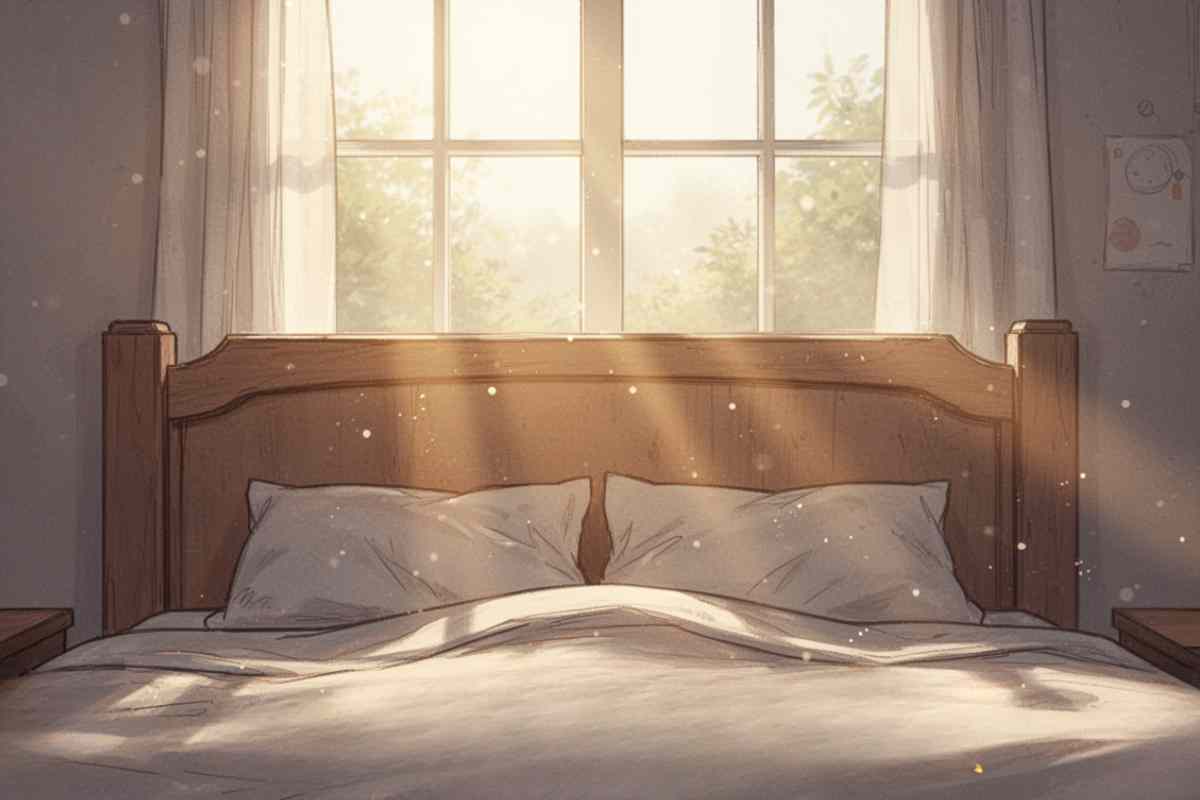 testiera del letto davanti alla finestra