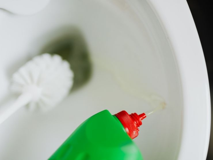 detergente e scopino per la pulizia del WC
