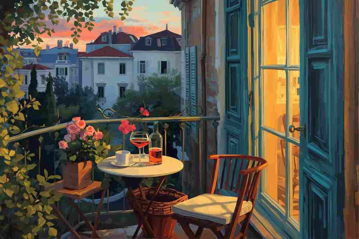 rappresentazione a pastello di un piccolo balcone