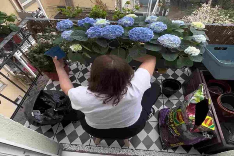 Elena rifinisce il suo balcone