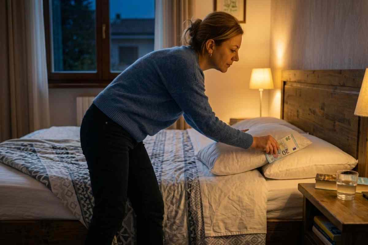 donna mette banconota sotto il cuscino prima di andare a dormire