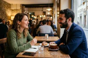 due persone chiacchierano al bar