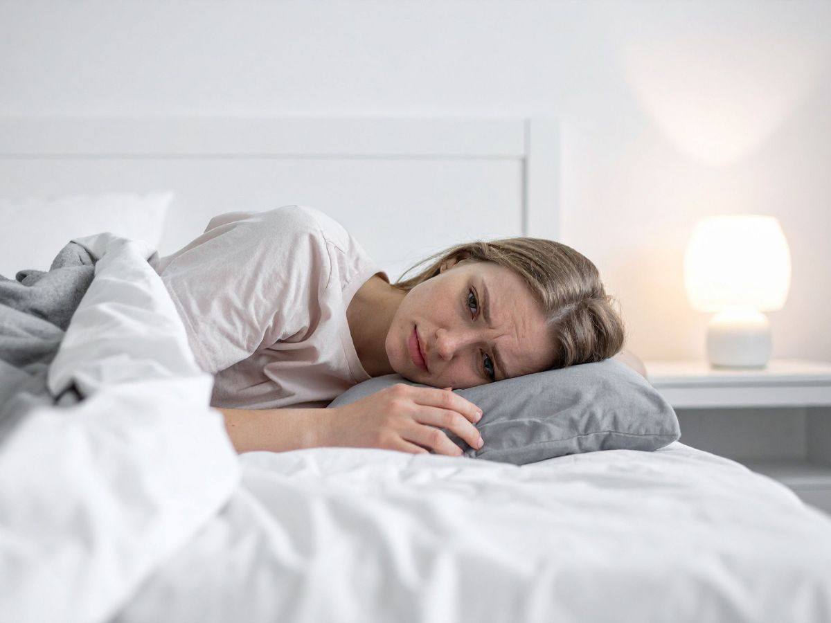 donna preoccupata sul letto