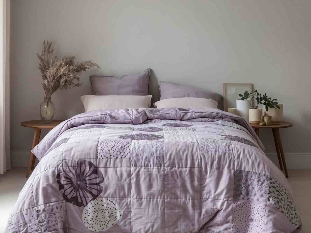 trapunta lilla con motivi decorativi