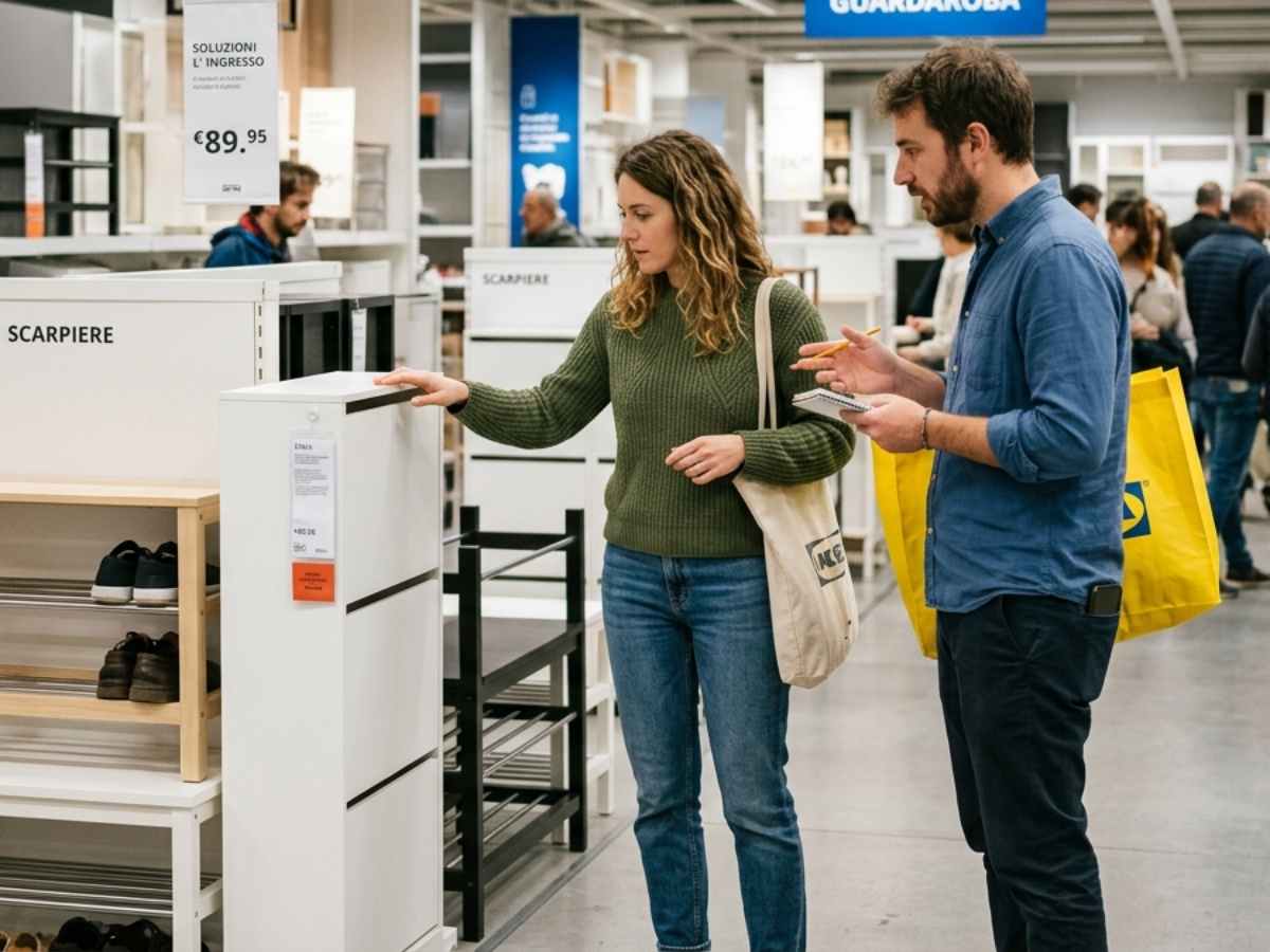 coppia si consulta per una scarpiera da ikea